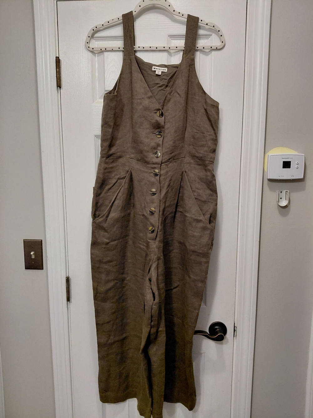 Whistles Brown V-Neck Linen-Blend Jumpsuit